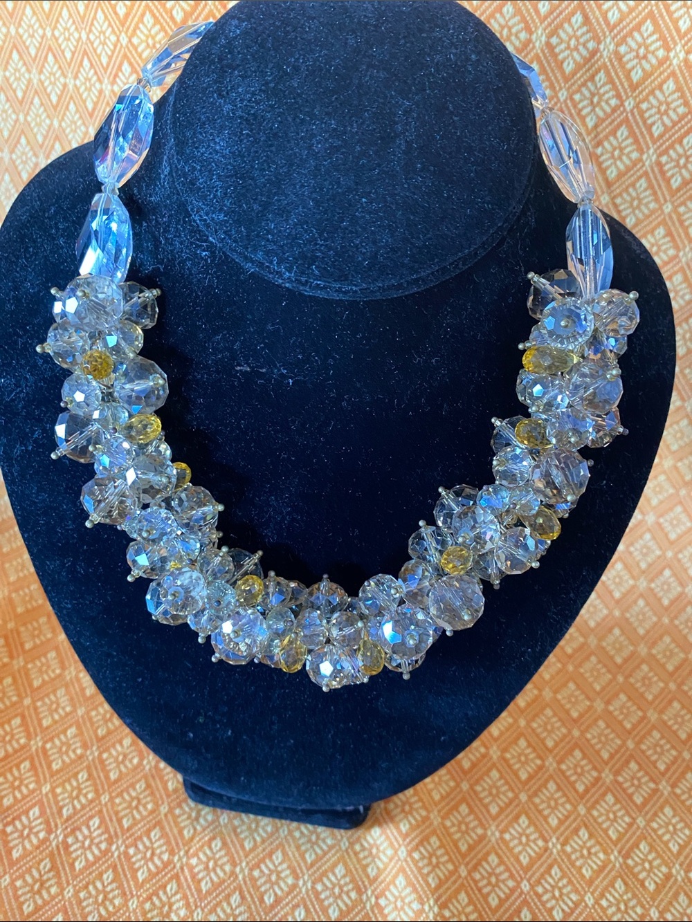 Crystal Cluster Statement Necklace in Clear and Yellow and Smokey Kenneth Lane
